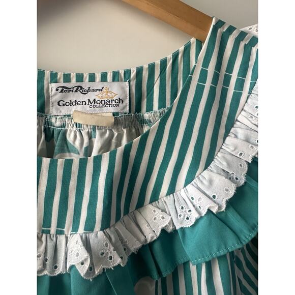Vintage Tori Richard Floral Striped Muu Muu Ruffled Dress Green White Medium - Picture 8 of 16